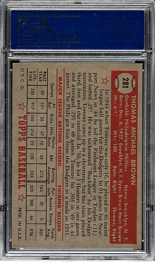 1952 Topps #281 Tommy Brown PSA EX-MT 6