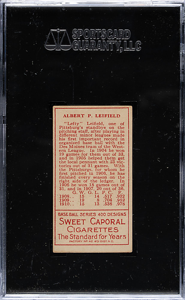 1911 T205 Gold Border Lefty Leifield (A. P. Leifield on Front) SGC EX 60