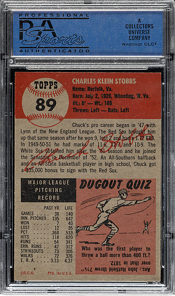 1953 Topps #89 Chuck Stobbs PSA NM-MT 8