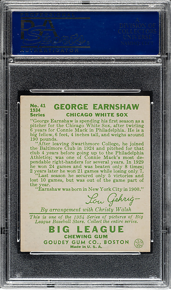 1934 R320 Goudey #41 George Earnshaw PSA EX-MT 6
