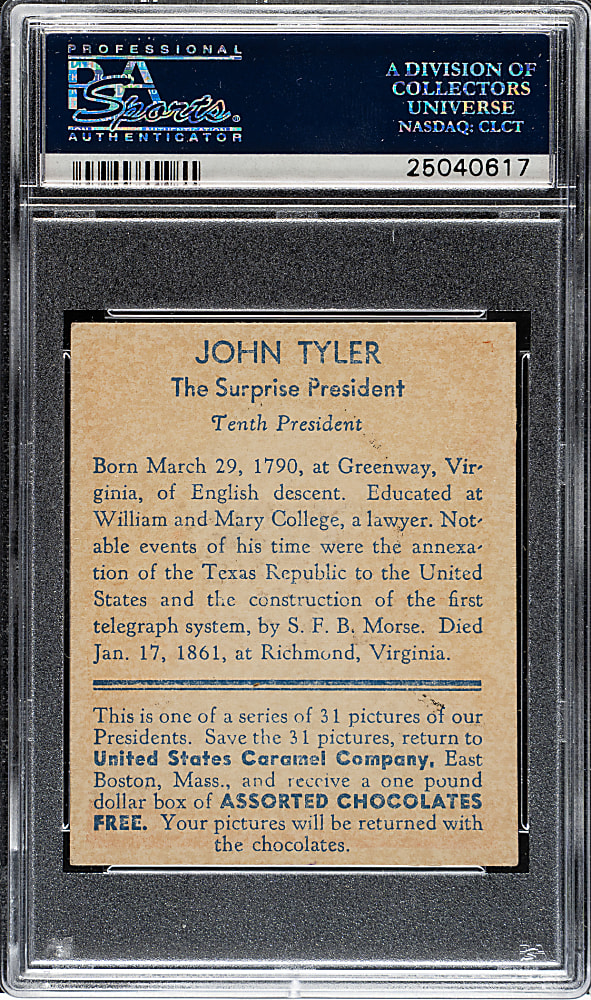 1932 R114 U.S. Caramel "Presidents" John Tyler PSA EX+ 5.5