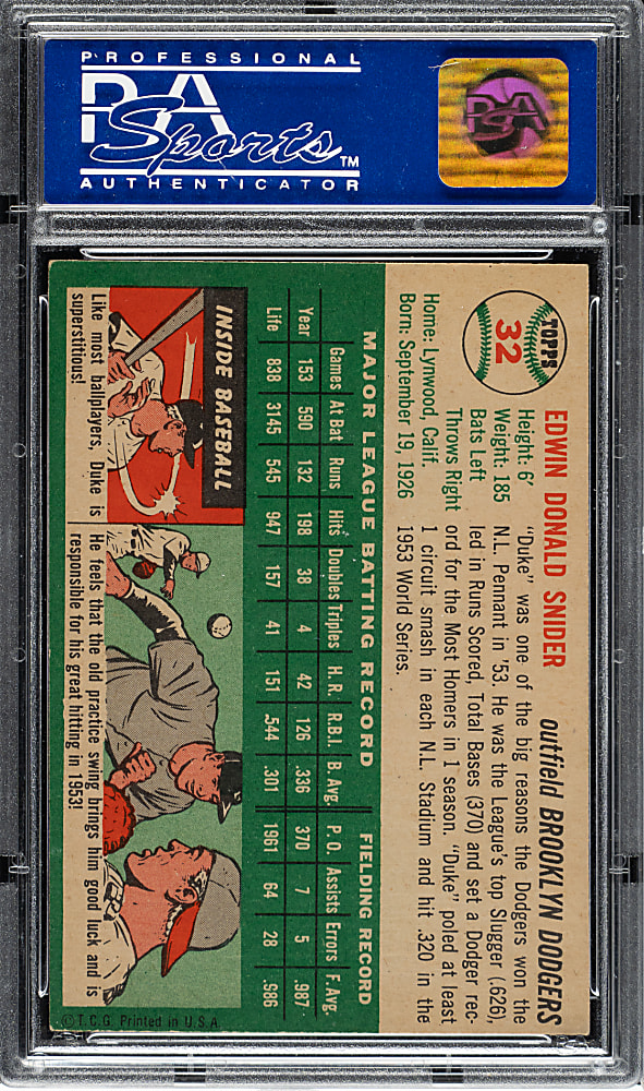 1954 Topps #32 Duke Snider PSA EX-MT 6