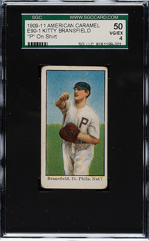 1909-1911 E90-1 American Caramel Kitty Bransfield "P" on Shirt SGC VG/EX 50