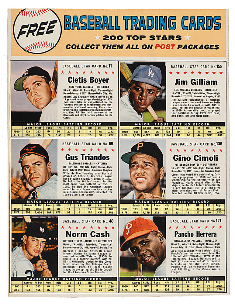1961 Post Cereal Uncut Sheet