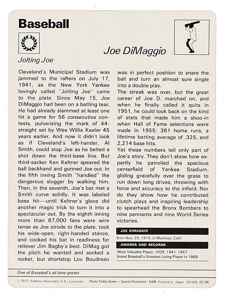 Signed 1977-1979 Sportscaster #02-08 Joe DiMaggio - JSA