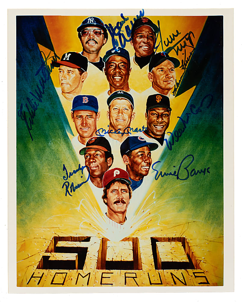 500 Home Run Club Signed Photograph Including Mickey Mantle, Willie Mays, and Hank Aaron - JSA
