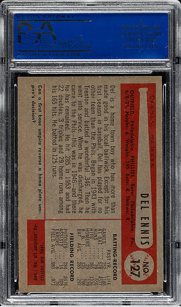 1954 Bowman #127 Del Ennis PSA NM-MT 8