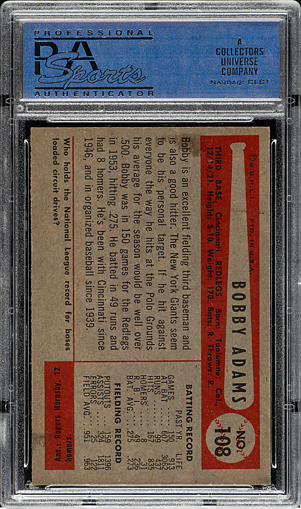 1954 Bowman #108 Bobby Adams PSA NM-MT 8