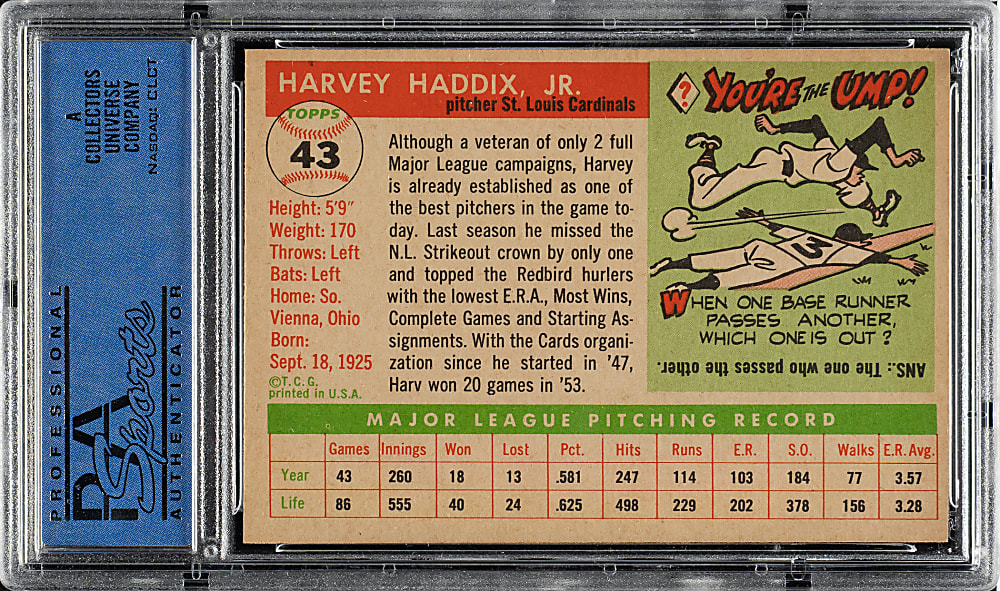1955 Topps #43 Harvey Haddix PSA NM 7