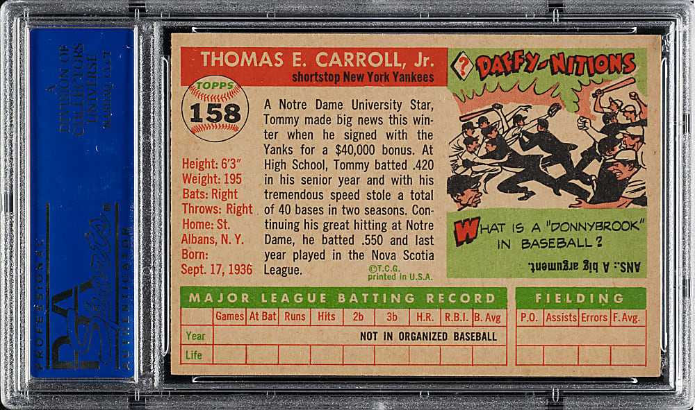1955 Topps #158 Tom Carroll PSA NM 7