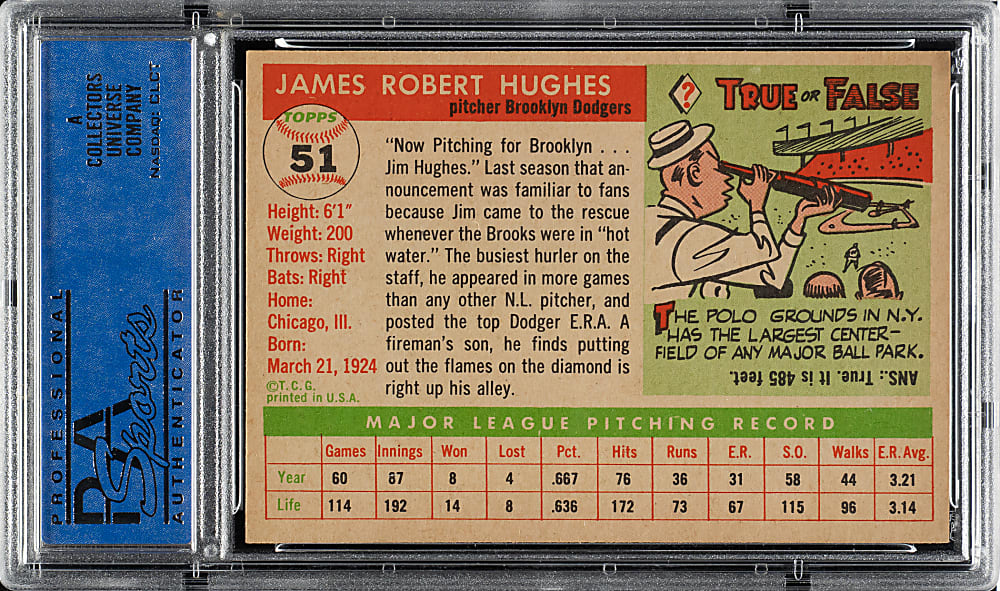1955 Topps #51 Jim Hughes PSA NM 7