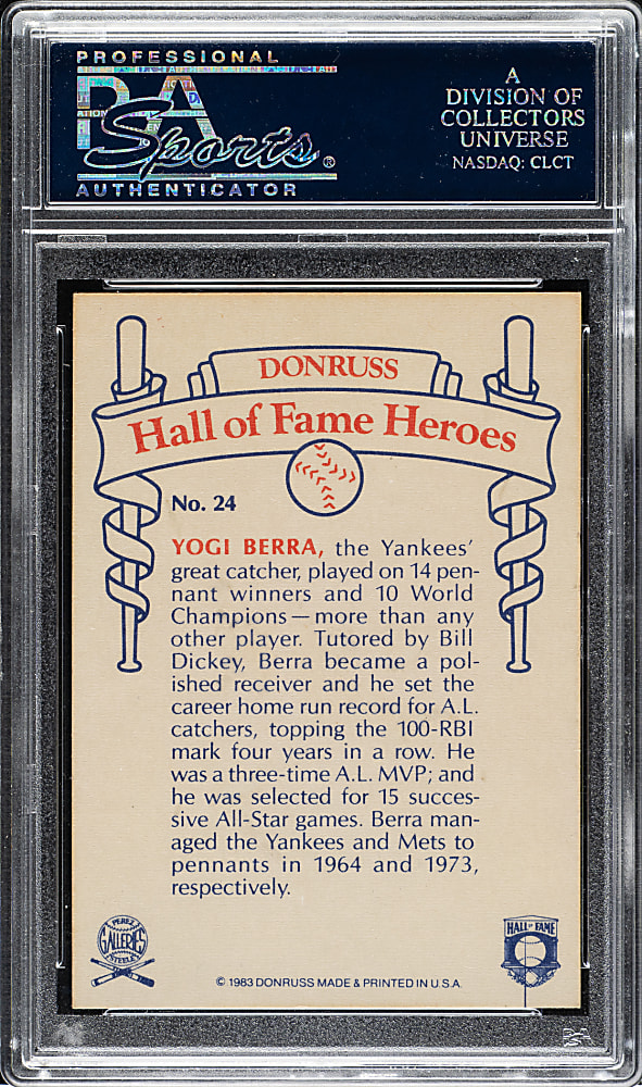 Signed 1983 Donruss Hall of Fame Heroes #24 Yogi Berra - PSA/DNA