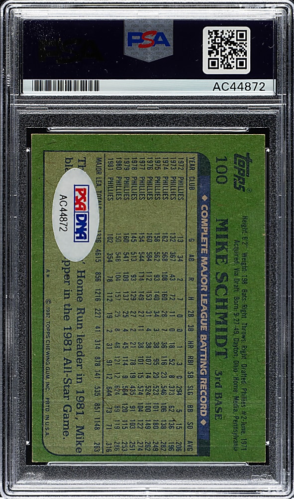 Signed 1982 Topps #100 Mike Schmidt PSA/DNA MINT 9