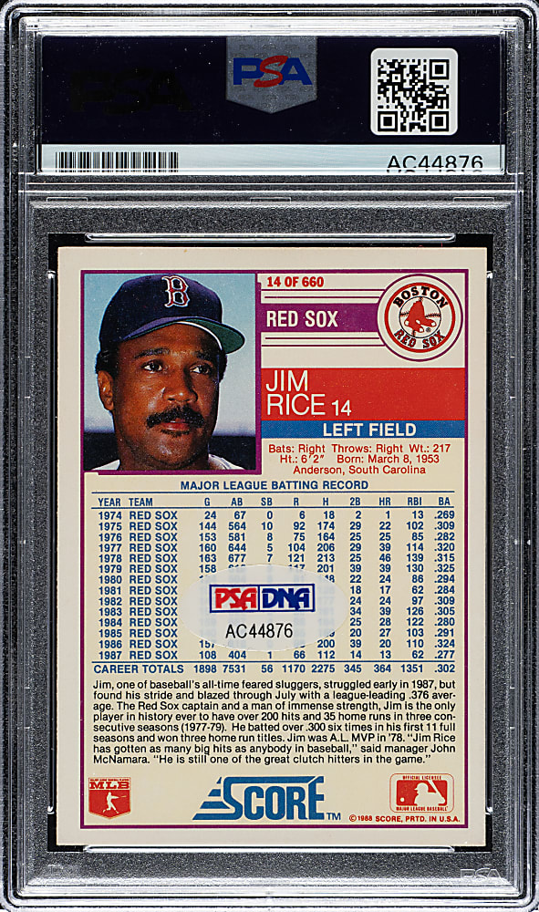 Signed 1988 Score #14 Jim Rice PSA/DNA NM 7