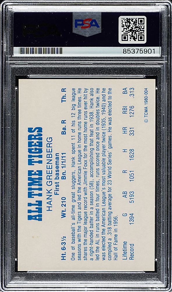 Signed 1980 TCMA All-Time Tigers #4 Hank Greenberg PSA/DNA GEM MINT 10
