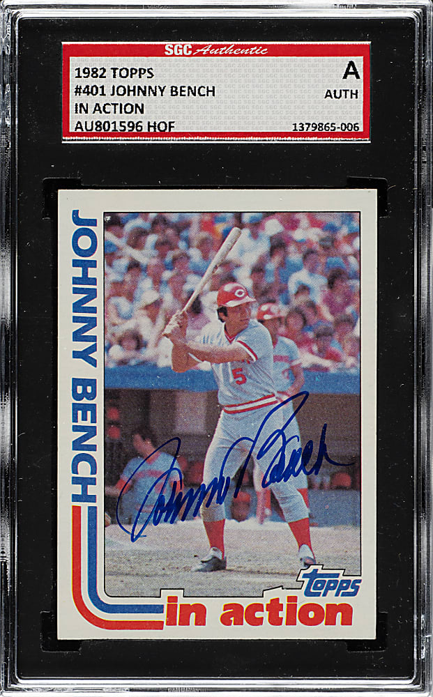 Signed 1982 Topps #401 Johnny Bench in Action - SGC