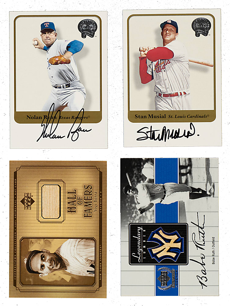 2000 and 2001 Topps, Fleer, and Upper Deck Autograph and Relic Collection (15) Including Babe Ruth, Stan Musial, and Nolan Ryan
