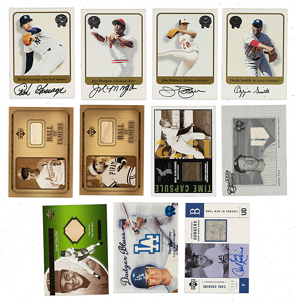 2000 and 2001 Topps, Fleer, and Upper Deck Autograph and Relic Collection (15) Including Babe Ruth, Stan Musial, and Nolan Ryan