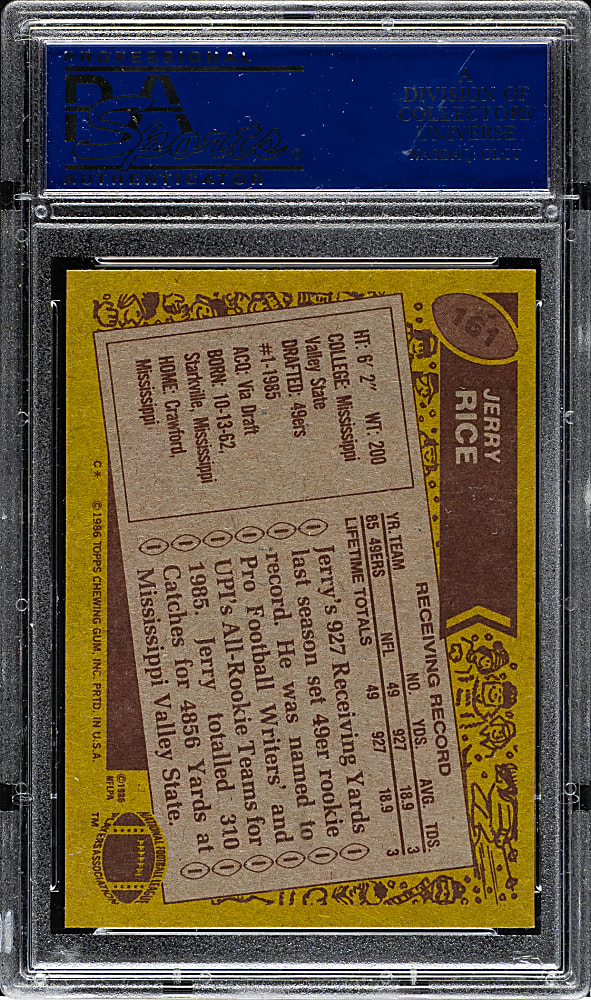 1986 Topps Football #161 Jerry Rice Rookie PSA NM-MT 8