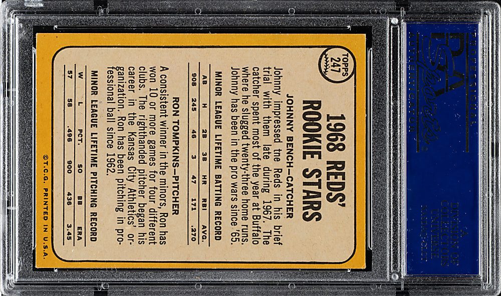 1968 Topps #247 Johnny Bench Rookie PSA EX-MT 6