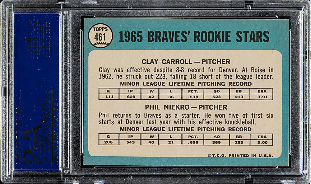 1965 Topps #461 Phil Niekro PSA NM-MT 8