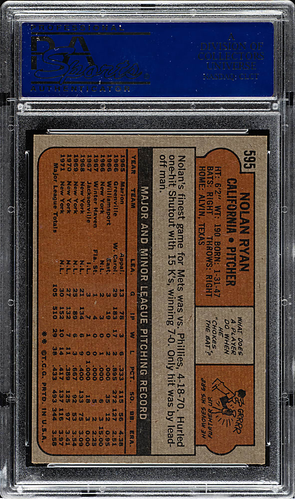 1972 Topps #595 Nolan Ryan PSA NM 7