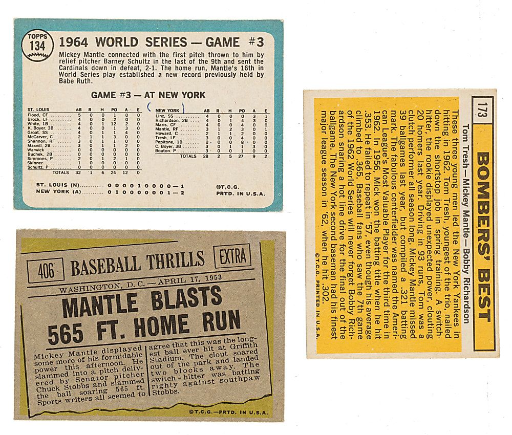 1961 to 1965 Topps Mickey Mantle Trio