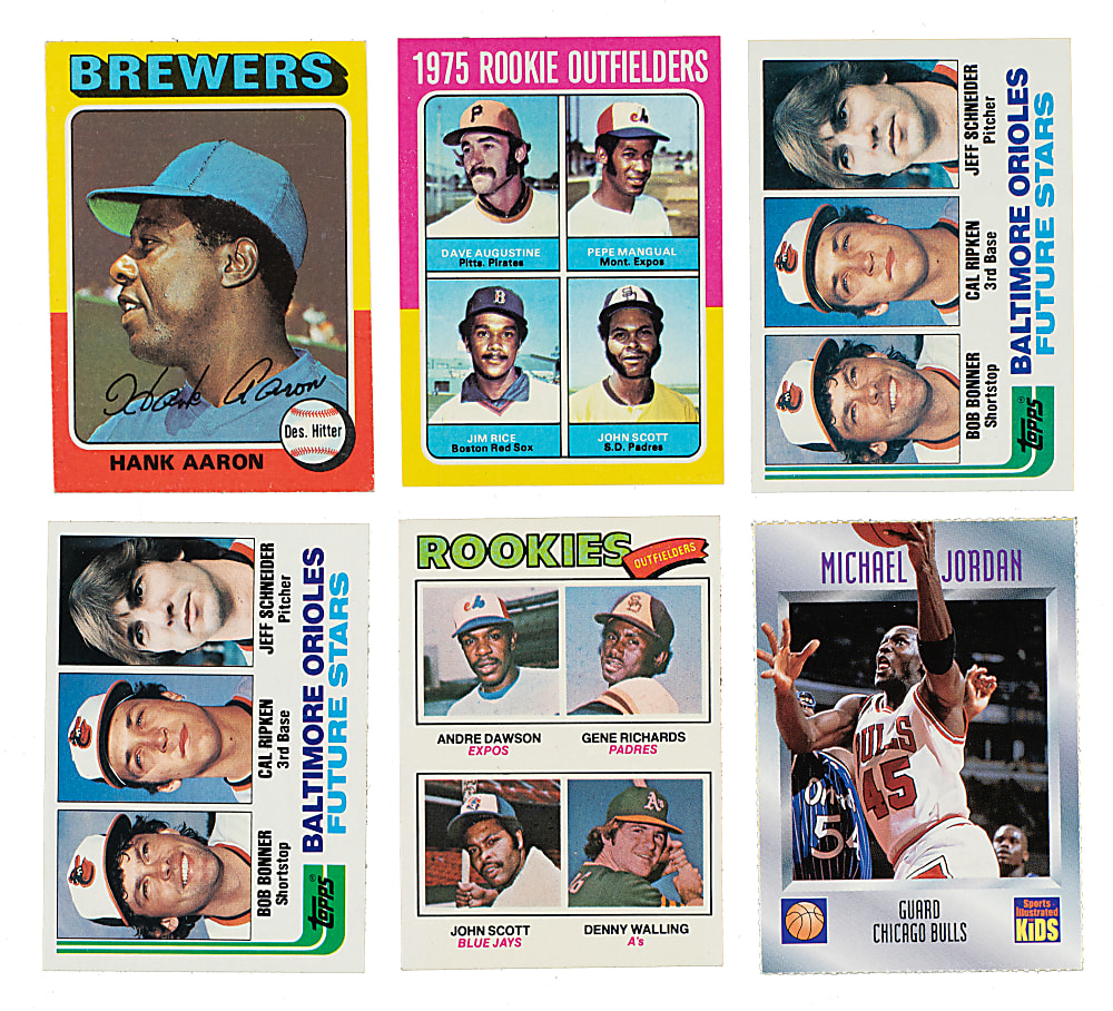 1974 to 1985 Topps and Fleer Baseball and Basketball Collection (10) Including Michael Jordan, Hank Aaron, and Cal Ripken Jr. Rookie