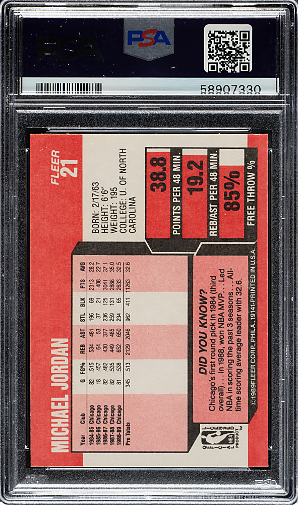 1989-1990 Fleer Basketball #21 Michael Jordan PSA MINT 9