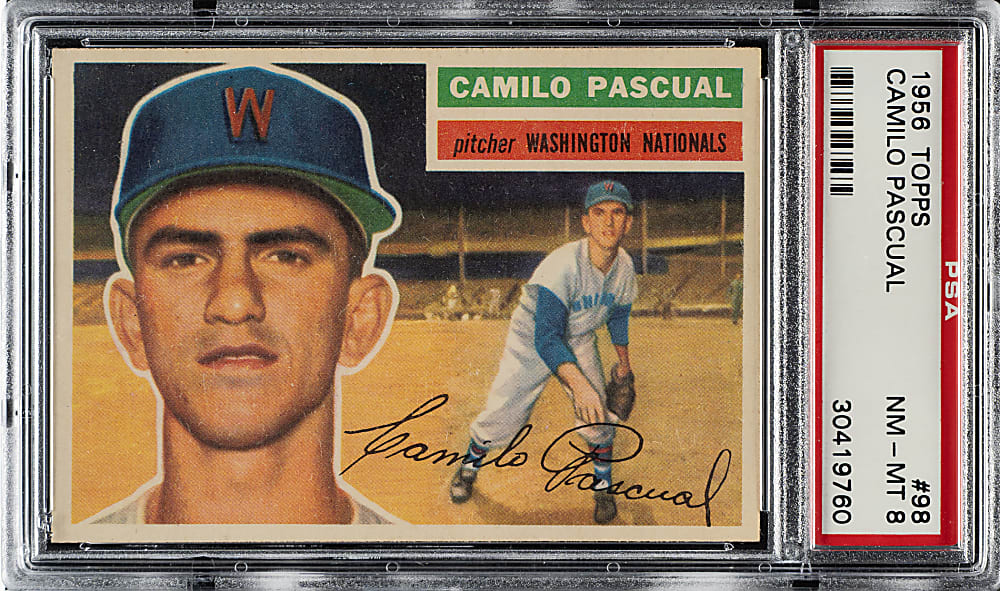 1956 Topps #98 Camilo Pascual White Back PSA NM-MT 8
