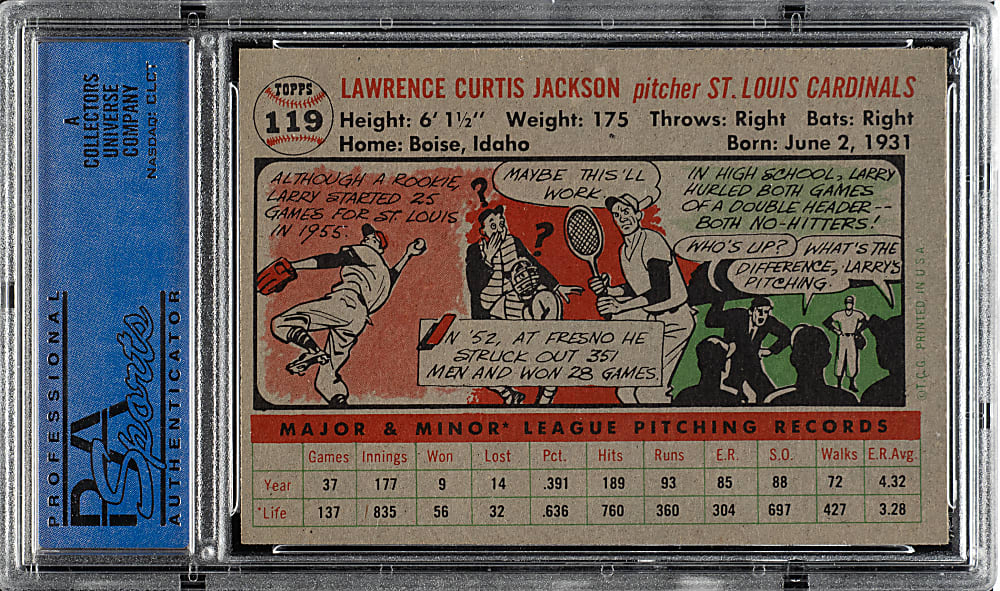 1956 Topps #119 Larry Jackson Gray Back PSA NM-MT 8
