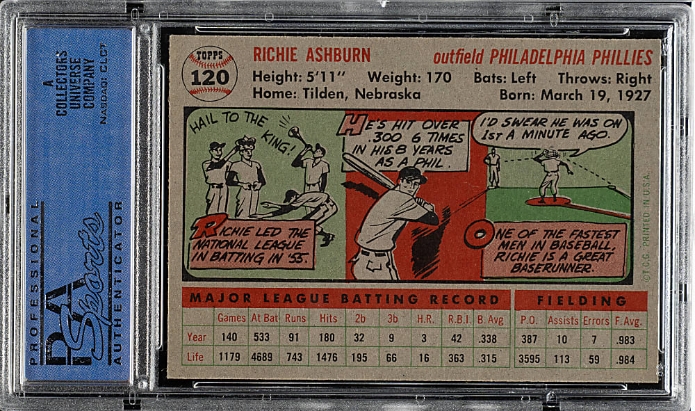 1956 Topps #120 Richie Ashburn Gray Back PSA NM 7