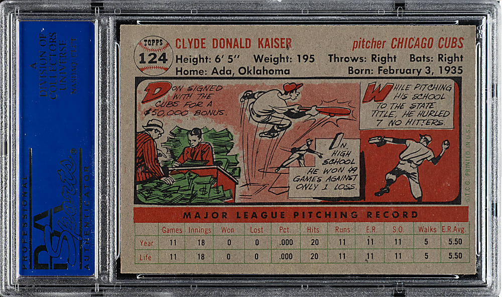 1956 Topps #124 Don Kaiser Gray Back PSA NM-MT 8