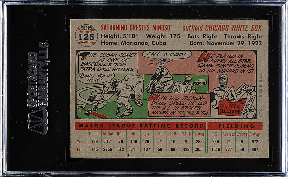 1956 Topps #125 Minnie Minoso Gray Back SGC NM/MT 88