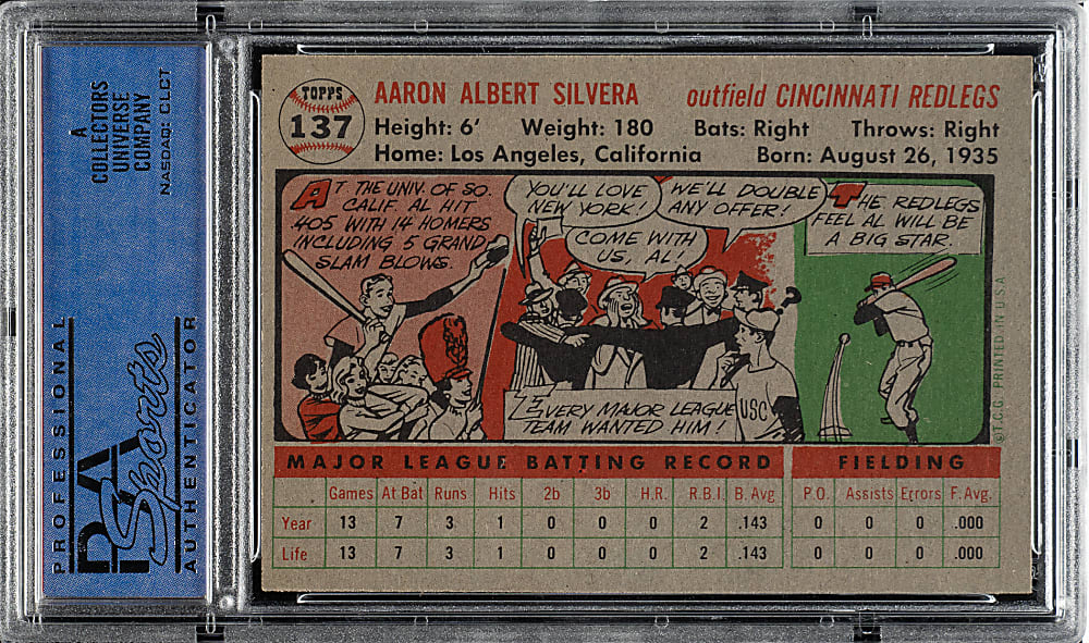 1956 Topps #137 Al Silvera Gray Back PSA NM-MT 8