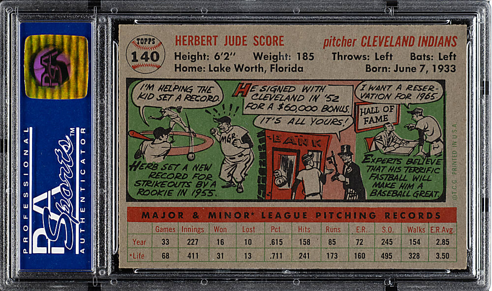 1956 Topps #140 Herb Score Gray Back PSA NM-MT 8