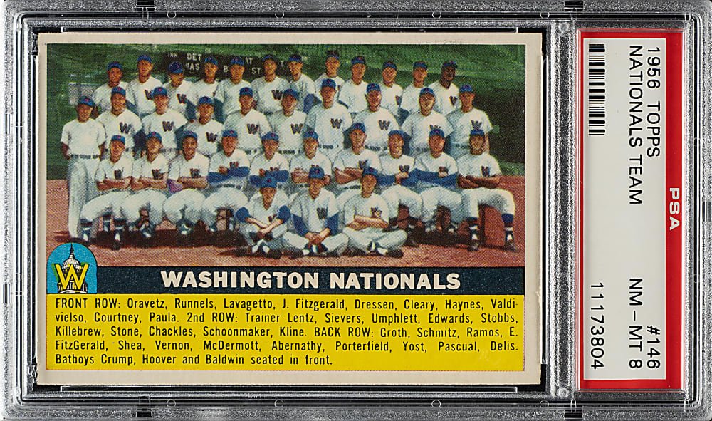 1956 Topps #146 Washington Nationals Team Gray Back PSA NM-MT 8