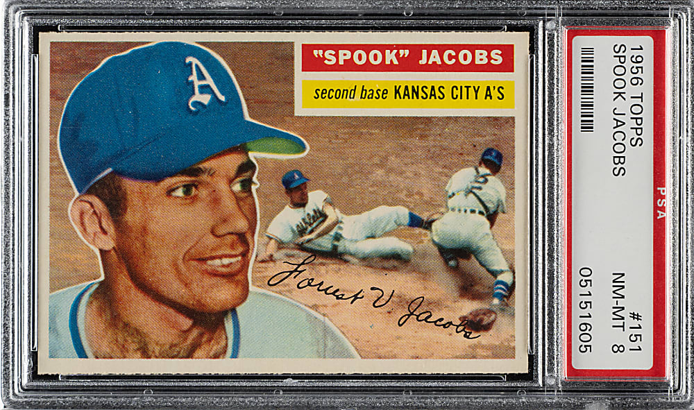 1956 Topps #151 Spook Jacobs Gray Back PSA NM-MT 8