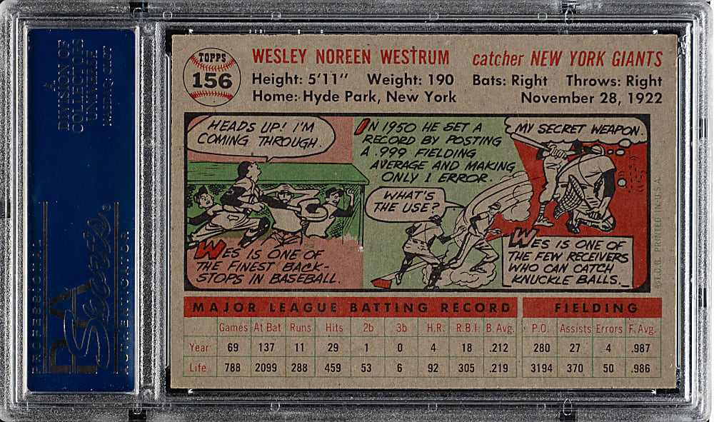1956 Topps #156 Wes Westrum Gray Back PSA NM-MT+ 8.5