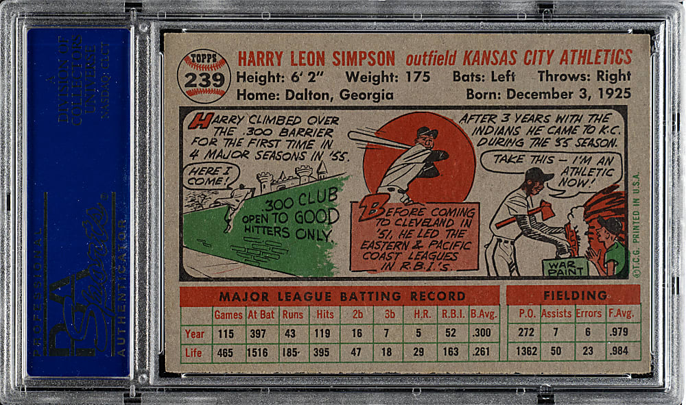 1956 Topps #239 Harry Simpson PSA NM-MT 8