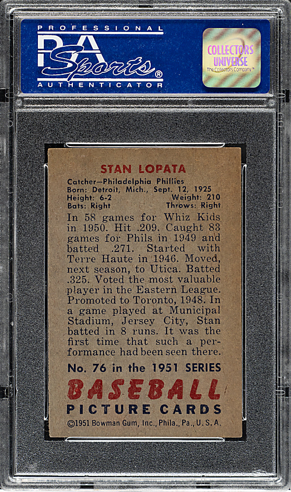 1951 Bowman #76 Stan Lopata PSA NM-MT 8