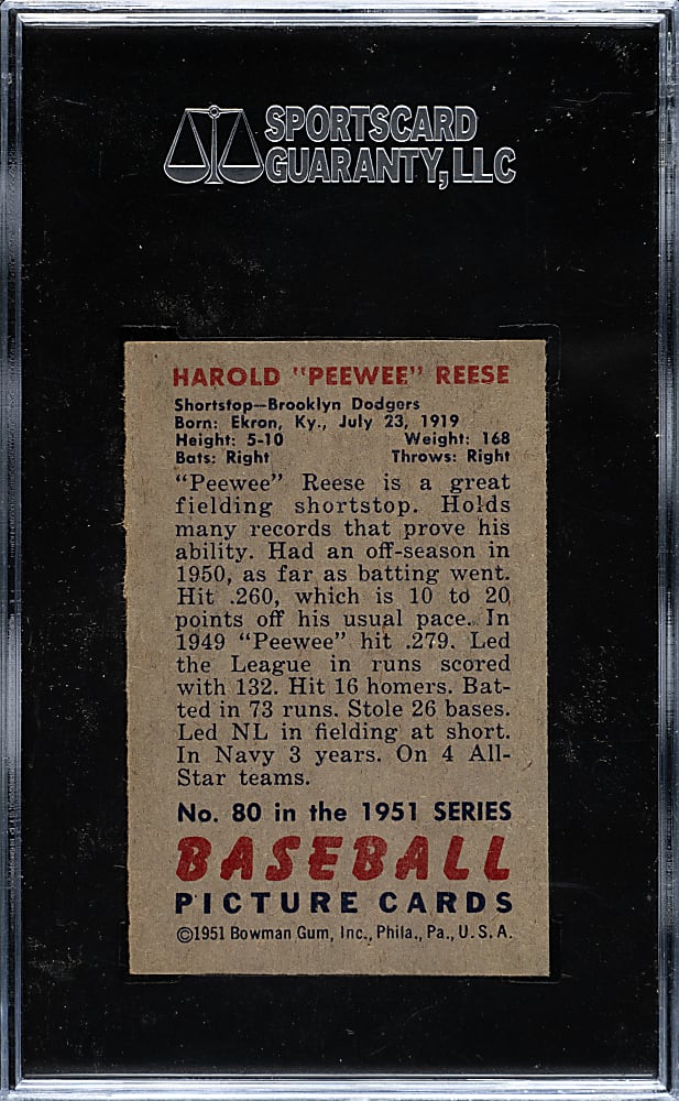 1951 Bowman #80 Pee Wee Reese SGC NM/MT 88