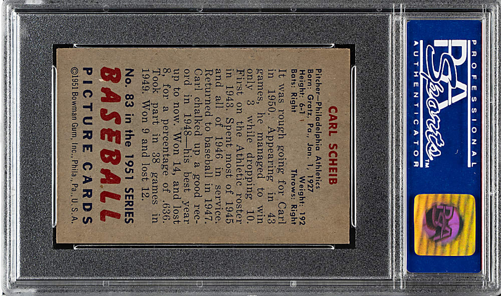 1951 Bowman #83 Carl Scheib PSA NM-MT 8