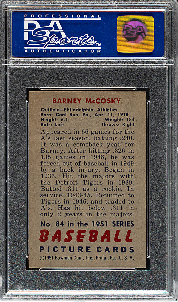 1951 Bowman #84 Barney McCosky PSA NM-MT 8