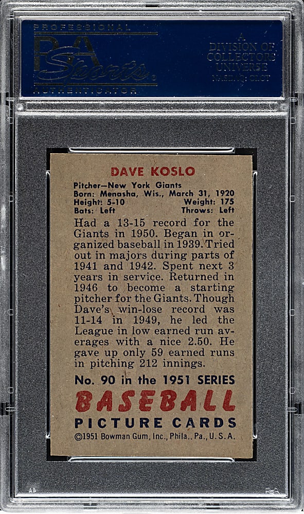 1951 Bowman #90 Dave Koslo PSA NM-MT 8