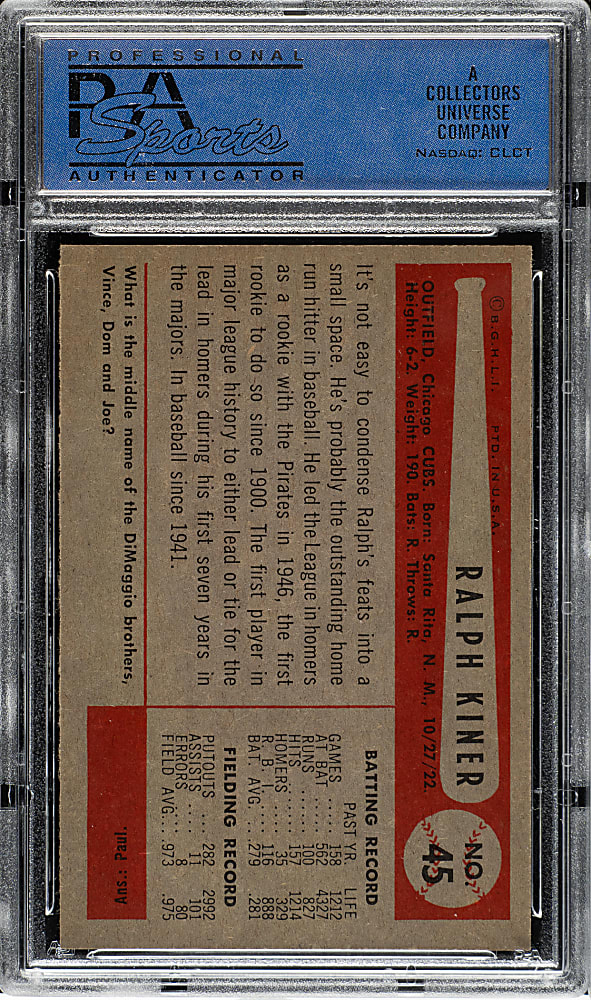 1954 Bowman #45 Ralph Kiner PSA NM-MT 8