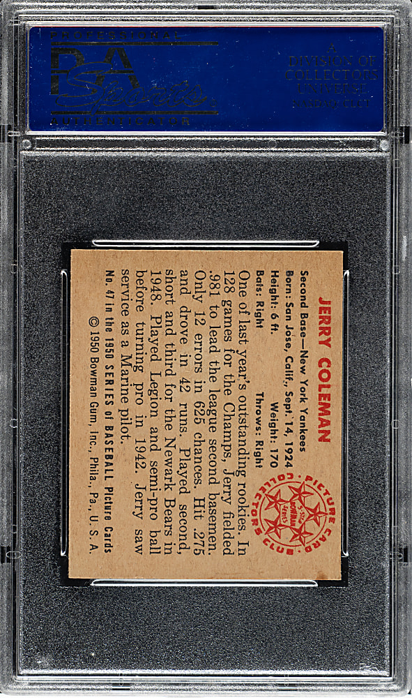 1950 Bowman #47 Jerry Coleman PSA NM 7