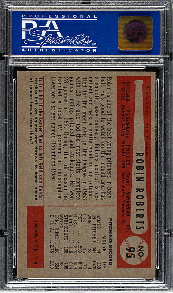 1954 Bowman #95 Robin Roberts PSA NM-MT 8