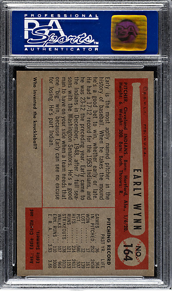 1954 Bowman #164 Early Wynn PSA NM-MT 8