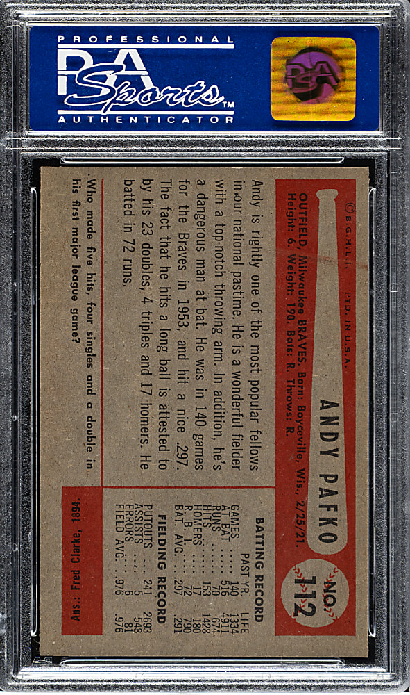 1954 Bowman #112 Andy Pafko PSA NM-MT 8